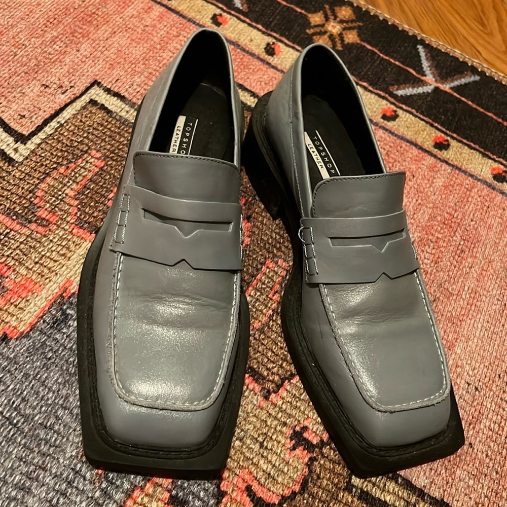 Top shop light blue leather loafers